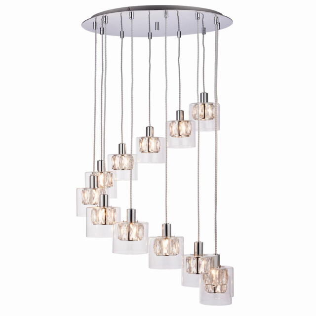 Verina 12 Light Spiral Cluster Pendant Chrome, Glass, G9 - image 1