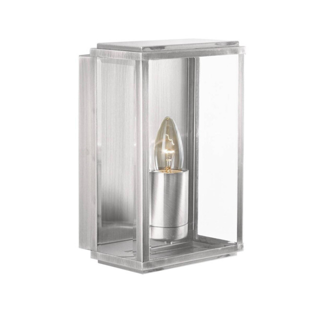 Box 1 Light Outdoor Garden Wall Light Satin Silver IP44, E27 - image 1