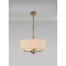 Banyan 3 Light Multi Arm Pendant With 45cm x 15cm Faux Silk Fabric Shade Champagne Gold/Ivory Pearl - thumbnail 2
