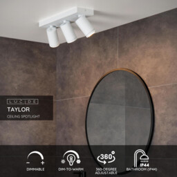 Taylor Modern Ceiling Spotlight Bar Bathroom - LED Dim to warm - GU10 - 3x5W 2200K/3000K - IP44 - White - thumbnail 2