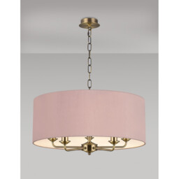 Banyan 5 Light Multi Arm Pendant, E14 Antique Brass With 60cm x 22cm Dual Faux Silk Shade, Taupe/Halo Gold - thumbnail 2