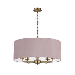 Banyan 5 Light Multi Arm Pendant, E14 Antique Brass With 60cm x 22cm Dual Faux Silk Shade, Taupe/Halo Gold - thumbnail 5