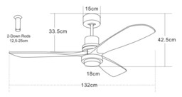 Aurion Ceiling Fan Black Matt - Natural Wood Blades LED 300040006000K - thumbnail 5