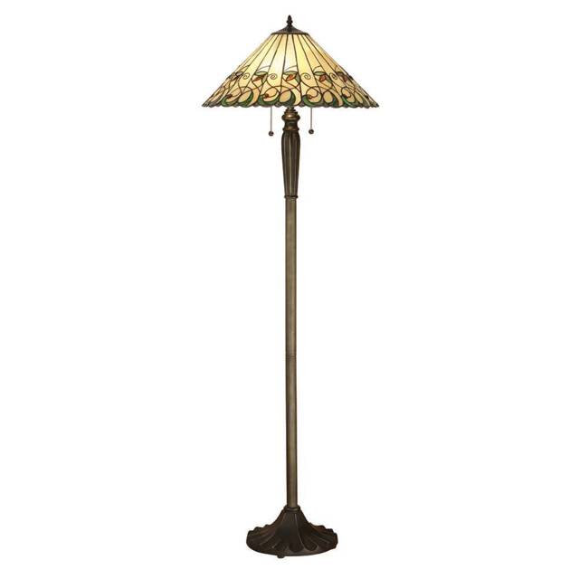 Jamelia 2 Light Floor Lamp Tiffany Glass, Dark Bronze Paint with Highlights, E27 - image 1