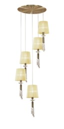 Tiffany Ceiling Cluster Pendant 5+5 Light E27+G9 Spiral, Antique Brass with Soft Bronze Shades & Clear Crystal - thumbnail 3