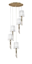 Tiffany Ceiling Cluster Pendant 5+5 Light E27+G9 Spiral, Antique Brass with Soft Bronze Shades & Clear Crystal - thumbnail 5