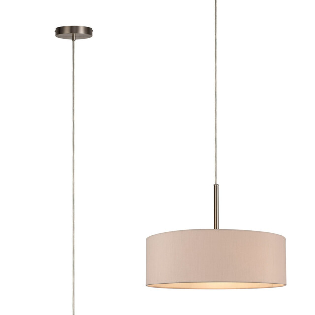 Baymont Satin Nickel 5 Light E27 Single Pendant, With 45cm x 15cm Dual Faux Silk Shade, Nude Beige/Moonlight - image 1