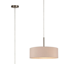 Baymont Satin Nickel 5 Light E27 Single Pendant, With 45cm x 15cm Dual Faux Silk Shade, Nude Beige/Moonlight - thumbnail 1