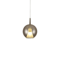 Elsa Assembly Pendant (WITHOUT PLATE) With Round Shade, 1 Light E27, Chrome Glass With Frosted Inner Cone - thumbnail 1