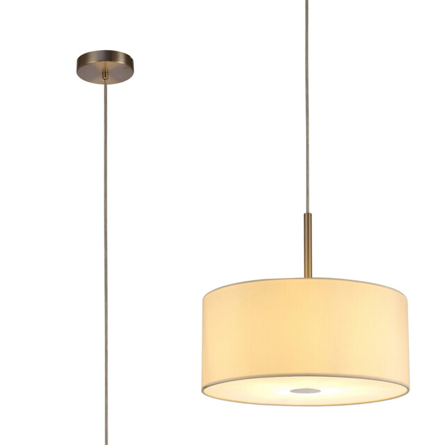 Baymont Satin Nickel E27 Single Pendant With 40cm x 18cm Faux Silk Shade, Ivory Pearl/White Laminate - image 1