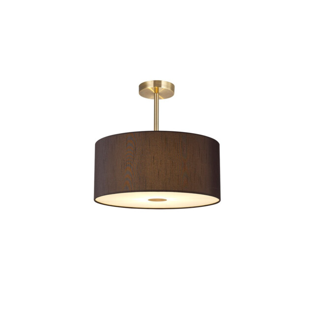 Baymont Antique Brass 3 Light E27 Semi Flush With 40cm x 18cm Faux Silk Shade, Black/White Laminate - image 1