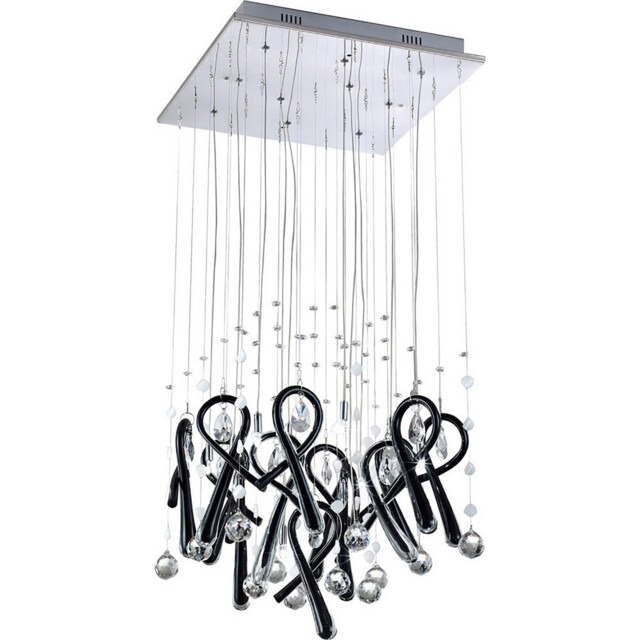 Class Pendant Square 10 Light G4 Polished Chrome/Black Glass/Crystal, NOT LED/CFL Compatible - image 1