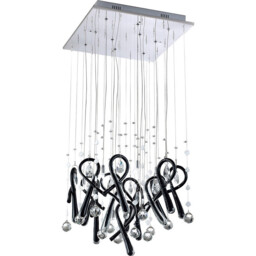 Class Pendant Square 10 Light G4 Polished Chrome/Black Glass/Crystal, NOT LED/CFL Compatible - thumbnail 1