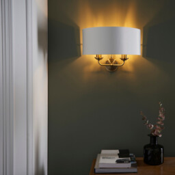Highclere Shade Wall Lamp, Antique Brass Plate, Vintage White Fabric - thumbnail 5