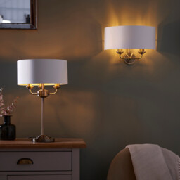 Highclere Shade Wall Lamp, Antique Brass Plate, Vintage White Fabric - thumbnail 3