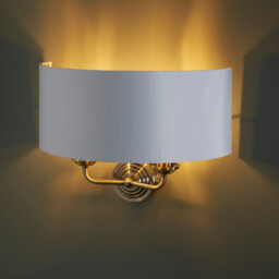 Highclere Shade Wall Lamp, Antique Brass Plate, Vintage White Fabric - thumbnail 2
