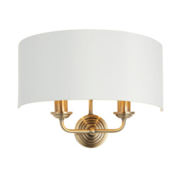 Highclere Shade Wall Lamp, Antique Brass Plate, Vintage White Fabric - thumbnail 1
