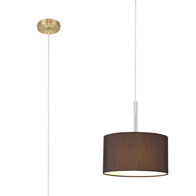 Baymont Antique Brass E27 Single Pendant With 30cm x 17cm Faux Silk Shade, Black/White Laminate - image 1