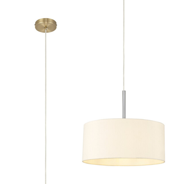 Baymont Antique Brass E27 Single Pendant With 40cm x 18cm Faux Silk Shade, Ivory Pearl/White Laminate - image 1