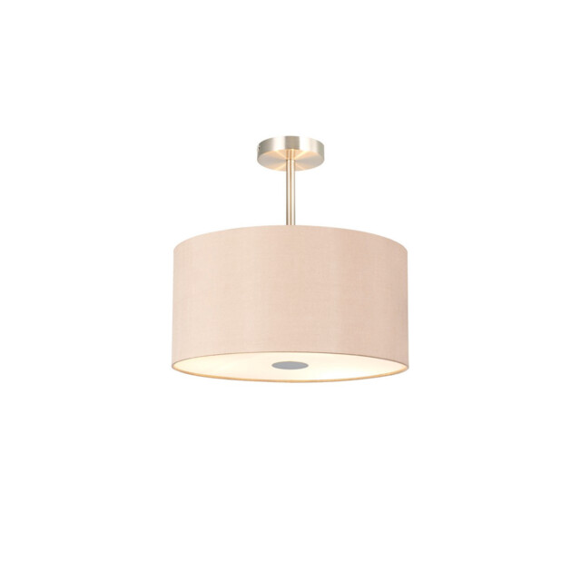 Baymont Satin Nickel 3 Light E27 Semi Flush With 40cm x 18cm Dual Faux Silk Shade, Antique Gold/Ruby - image 1