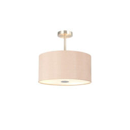 Baymont Satin Nickel 3 Light E27 Semi Flush With 40cm x 18cm Dual Faux Silk Shade, Antique Gold/Ruby