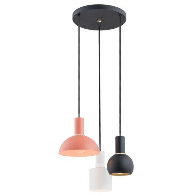 Sines Cluster Pendant Ceiling 3 Light Mix (White, Black, Coral) Structure, Brass Elements - image 1