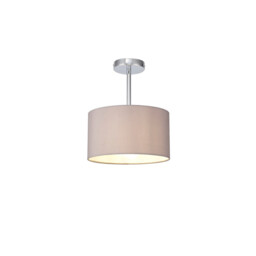 Baymont Polished Chrome E27 Semi Flush With 30cm x 17cm Faux Silk Shade, Grey/White Laminate - thumbnail 1