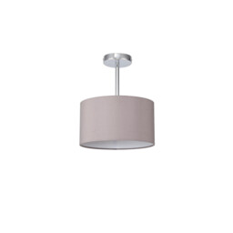 Baymont Polished Chrome E27 Semi Flush With 30cm x 17cm Faux Silk Shade, Grey/White Laminate - thumbnail 5