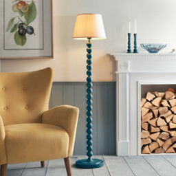 Higgledy Gloss Marlin Blue Paint Floor Lamp with Vintage White Fabric Ivy Shade 35cm E27 - thumbnail 2