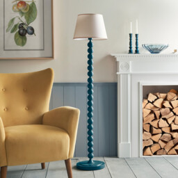 Higgledy Gloss Marlin Blue Paint Floor Lamp with Vintage White Fabric Ivy Shade 35cm E27 - thumbnail 3