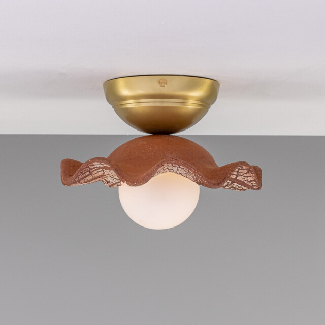 Rivale Ceiling Light, Red Iron, Satin Brass, Opal - image 1