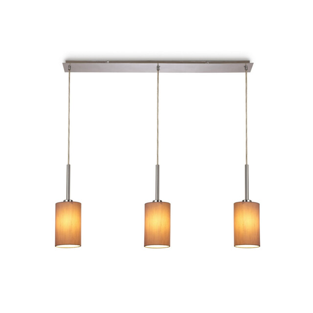 Baymont Polished Chrome 3 Light E27 Linear Pendant, With 12cm x 20cm Dual Faux Silk Shade, Taupe/Halo Gold - image 1