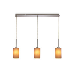 Baymont Polished Chrome 3 Light E27 Linear Pendant, With 12cm x 20cm Dual Faux Silk Shade, Taupe/Halo Gold