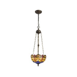Worcester 3 Light Uplighter Ceiling Pendant E27 With 30cm Tiffany Shade, Blue, Orange, Crystal, Aged Antique Brass - thumbnail 1