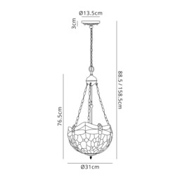 Worcester 3 Light Uplighter Ceiling Pendant E27 With 30cm Tiffany Shade, Blue, Orange, Crystal, Aged Antique Brass - thumbnail 2