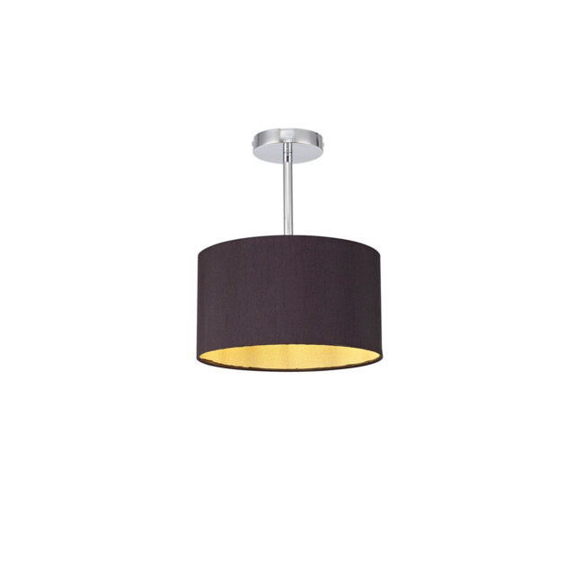 Baymont Polished Chrome E27 Semi Flush With 30cm x 17cm Dual Faux Silk Shade, Midnight Black/Green Olive - image 1
