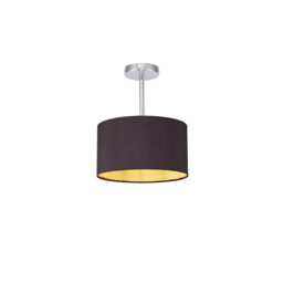 Baymont Polished Chrome E27 Semi Flush With 30cm x 17cm Dual Faux Silk Shade, Midnight Black/Green Olive