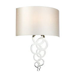 Curtis Large 2 Light Wall Light, Polished Chrome, Ivory Faux Silk Shade - thumbnail 1