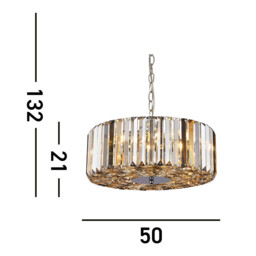 Chapeau 5 Light Chrome Pendant / Semi Flush, Amber, Smoke And Clear Glass Crystals - thumbnail 5