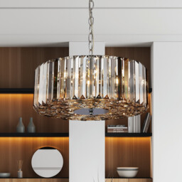 Chapeau 5 Light Chrome Pendant / Semi Flush, Amber, Smoke And Clear Glass Crystals - thumbnail 2