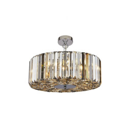Chapeau 5 Light Chrome Pendant / Semi Flush, Amber, Smoke And Clear Glass Crystals - thumbnail 1