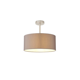 Baymont Satin Nickel E27 Semi Flush With 40cm x 18cm Faux Silk Shade, Grey/White Laminate - thumbnail 1