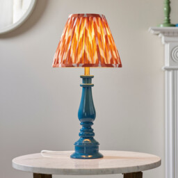Myrtle Marlin Blue Table Lamp with Apricot Orange Fabric Zigzag Shade 25cm B22 - thumbnail 2