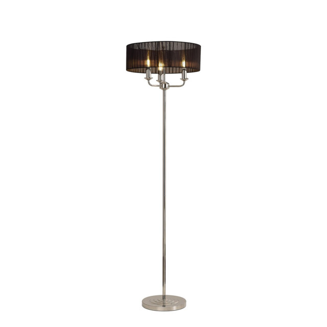 Banyan 3 Light Switched Floor Lamp With 45cm x 15cm Black Organza Shade Polished Nickel/Black - image 1