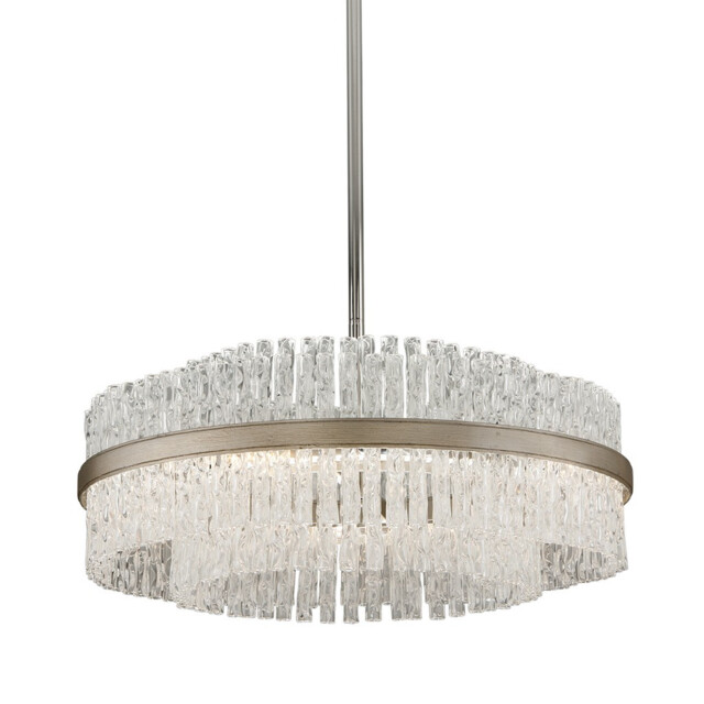 Chime 8 Light Pendant Silver Leaf Polished Stainless, Glass