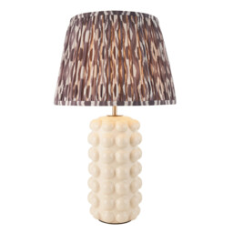 Bobble White Crackle Glaze Table Lamp with Pearl Grey Fabric Ikat Shade 35cm B22 - thumbnail 1