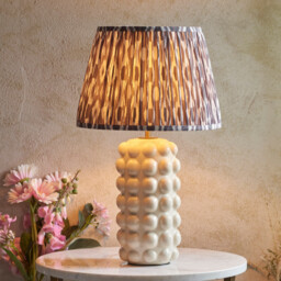 Bobble White Crackle Glaze Table Lamp with Pearl Grey Fabric Ikat Shade 35cm B22 - thumbnail 2
