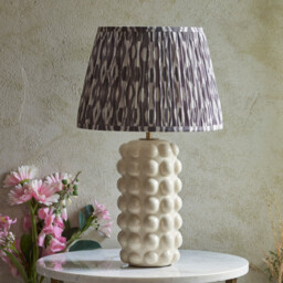 Bobble White Crackle Glaze Table Lamp with Pearl Grey Fabric Ikat Shade 35cm B22 - thumbnail 3
