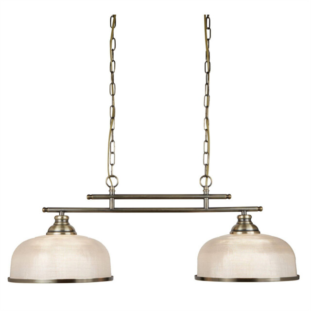 Bistro 2 Light Ceiling Pendant Bar White, Antique Brass with Glass Shades, E27 - image 1