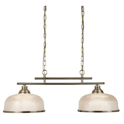 Bistro 2 Light Ceiling Pendant Bar White, Antique Brass with Glass Shades, E27 - thumbnail 1